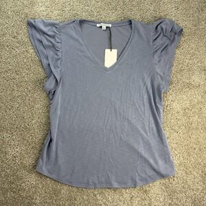 Green Envelope Los Angeles Shirt Womens Large Blue V Neck Flutter Sleeve Top